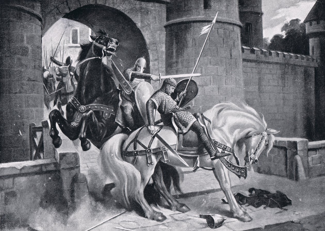 Striden mellan William och Robert vid Gerberoy AD1079, 1920-talet av M. Mackinlay