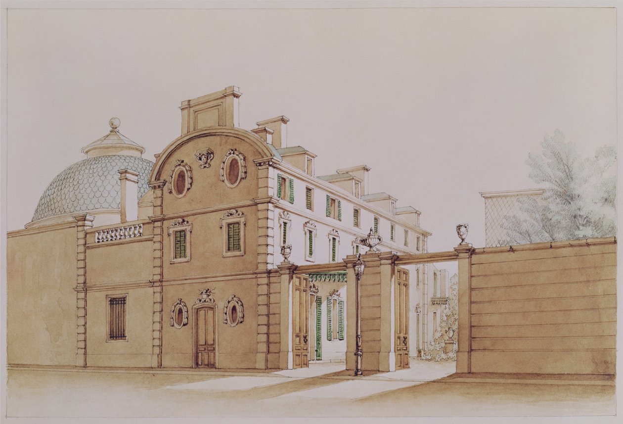 Utsikt över huset i rue Fortunee, köpt av Honore de Balzac (1799-1850) 1847 (wc på papper) av M. Santi