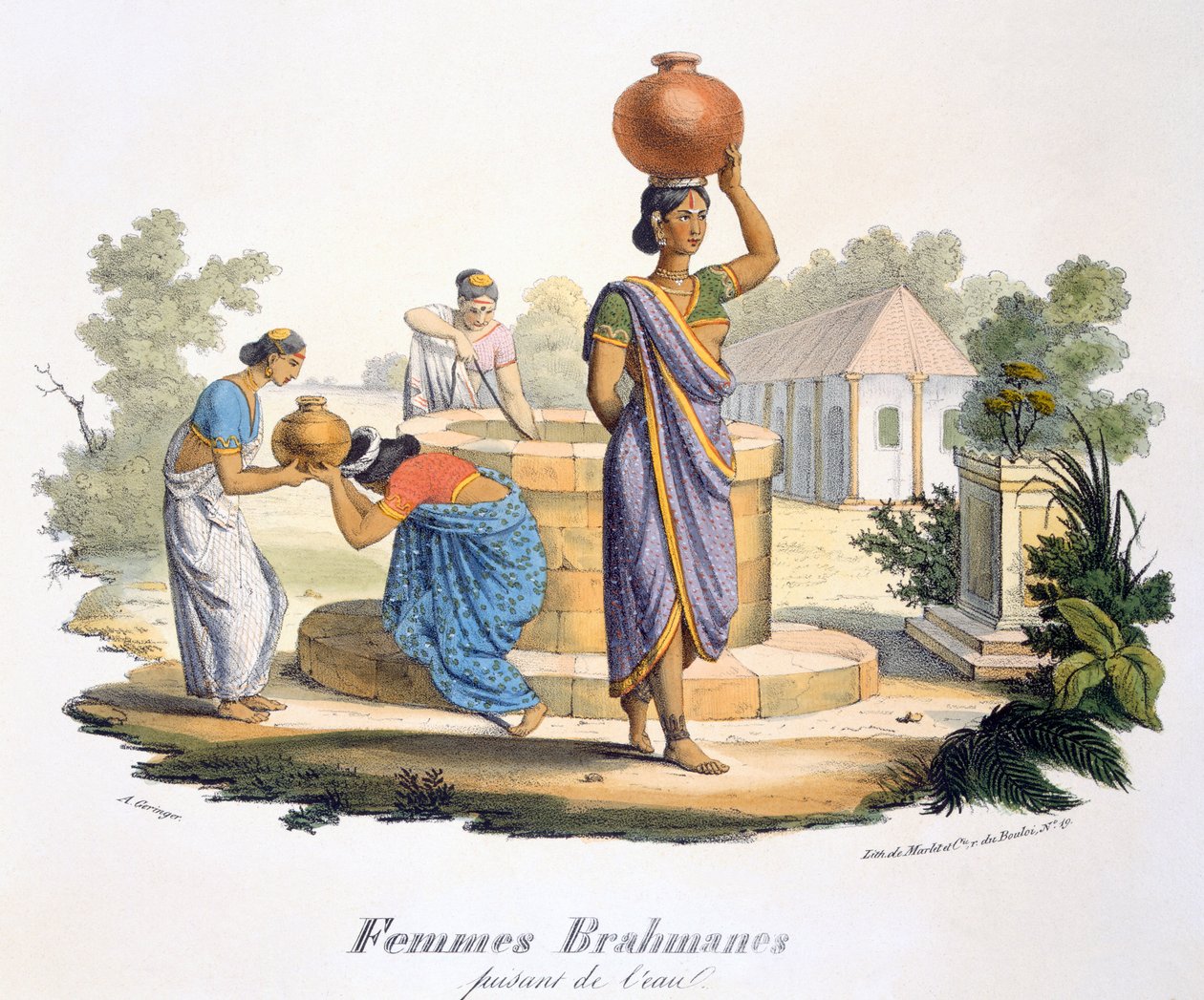 Brahmankvinnor samlar vatten, 1827-35 av M.E. Burnouf