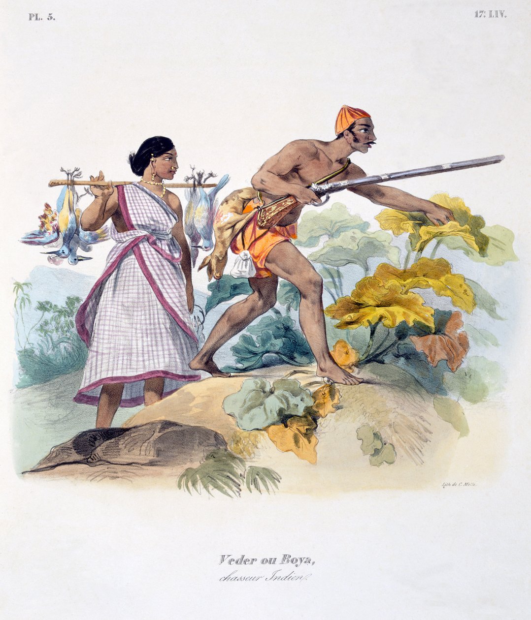 Indisk jägare med musköt, 1827-35 av M.E. Burnouf