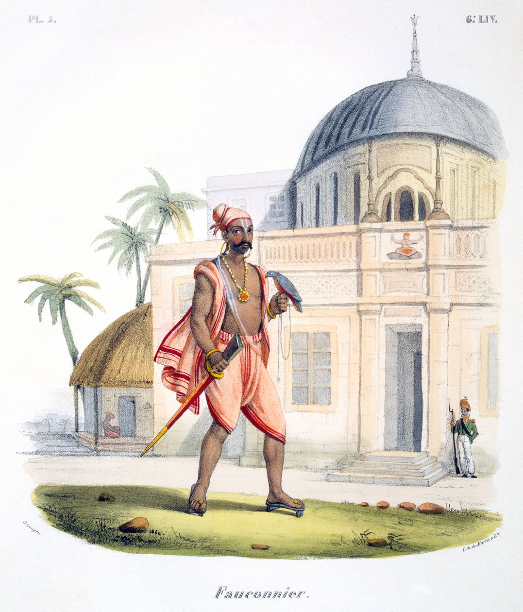 En falkonerare med sin fågel, 1827-35 av M.E. Burnouf