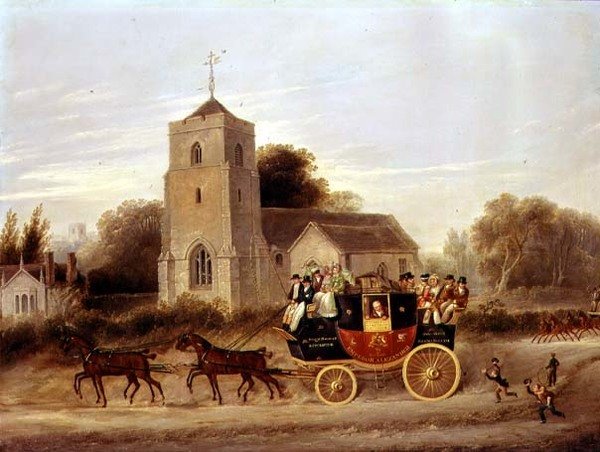 "Kejsaren Alexander", tränare från Leicester till Birmingham (olja på koppar) av M. (after) Egerton