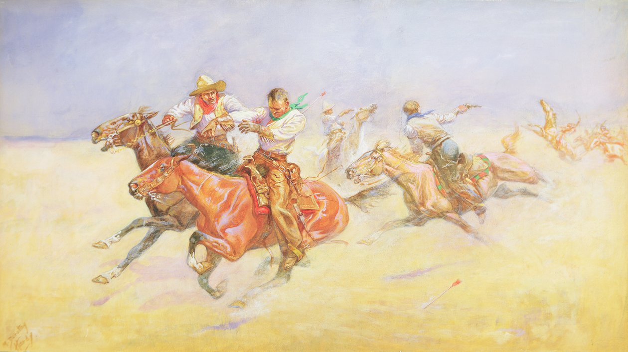 Cowboys and Indians (akvarell och gouache på papper) av M. Dorothy Hardy