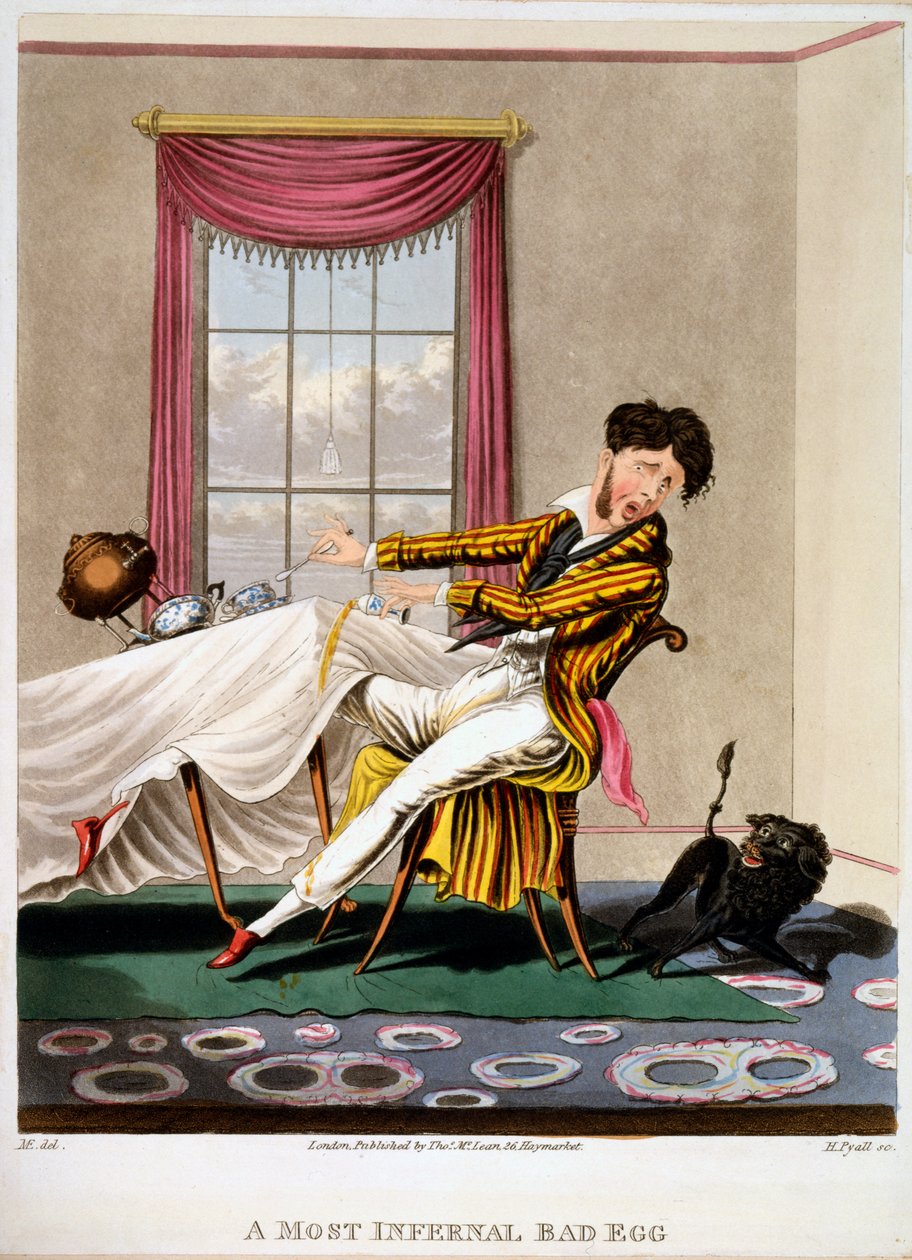 A Most Infernal Bad Egg, tryck gjord av H Pyall, 1827 (handfärgad gravyr) av M. Egerton