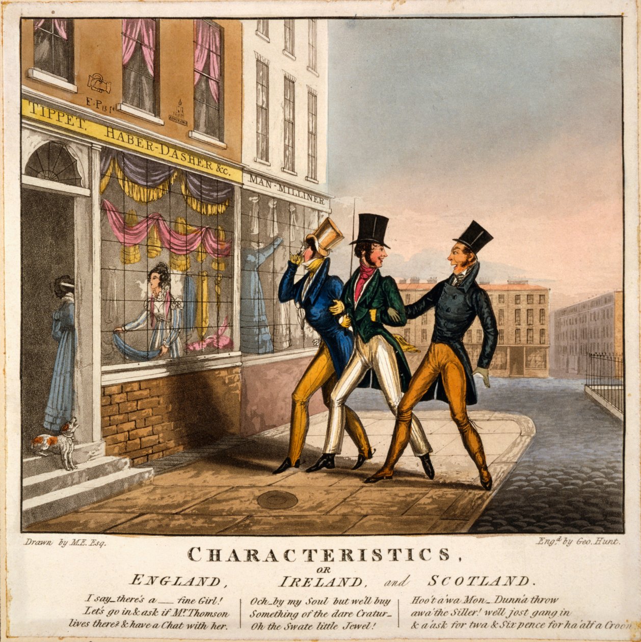 Karakteristika, eller England, Irland och Skottland, tryck gjord av George Hunt, 1827 (handfärgad gravyr) av M. Egerton