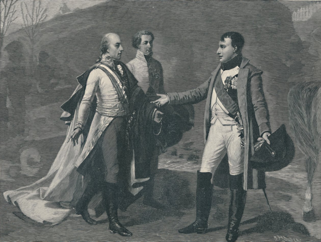 Möte av Napoleon och Francis I efter Austerlitz, 1805, 1896 av M. Haider