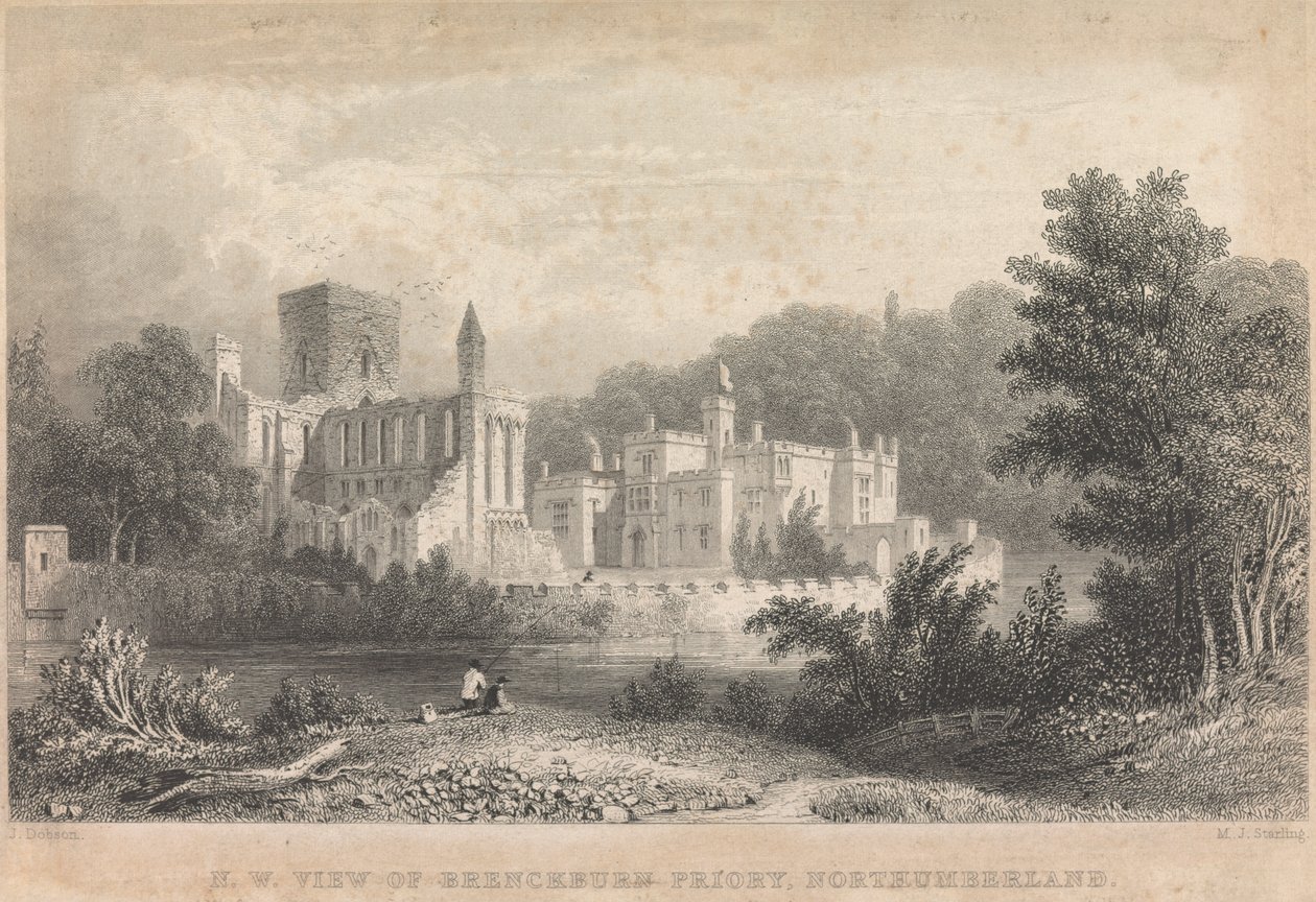 North West View av Brinkburn Priory, Northumberland; sida 44 (volym ett) av M. J. Starling