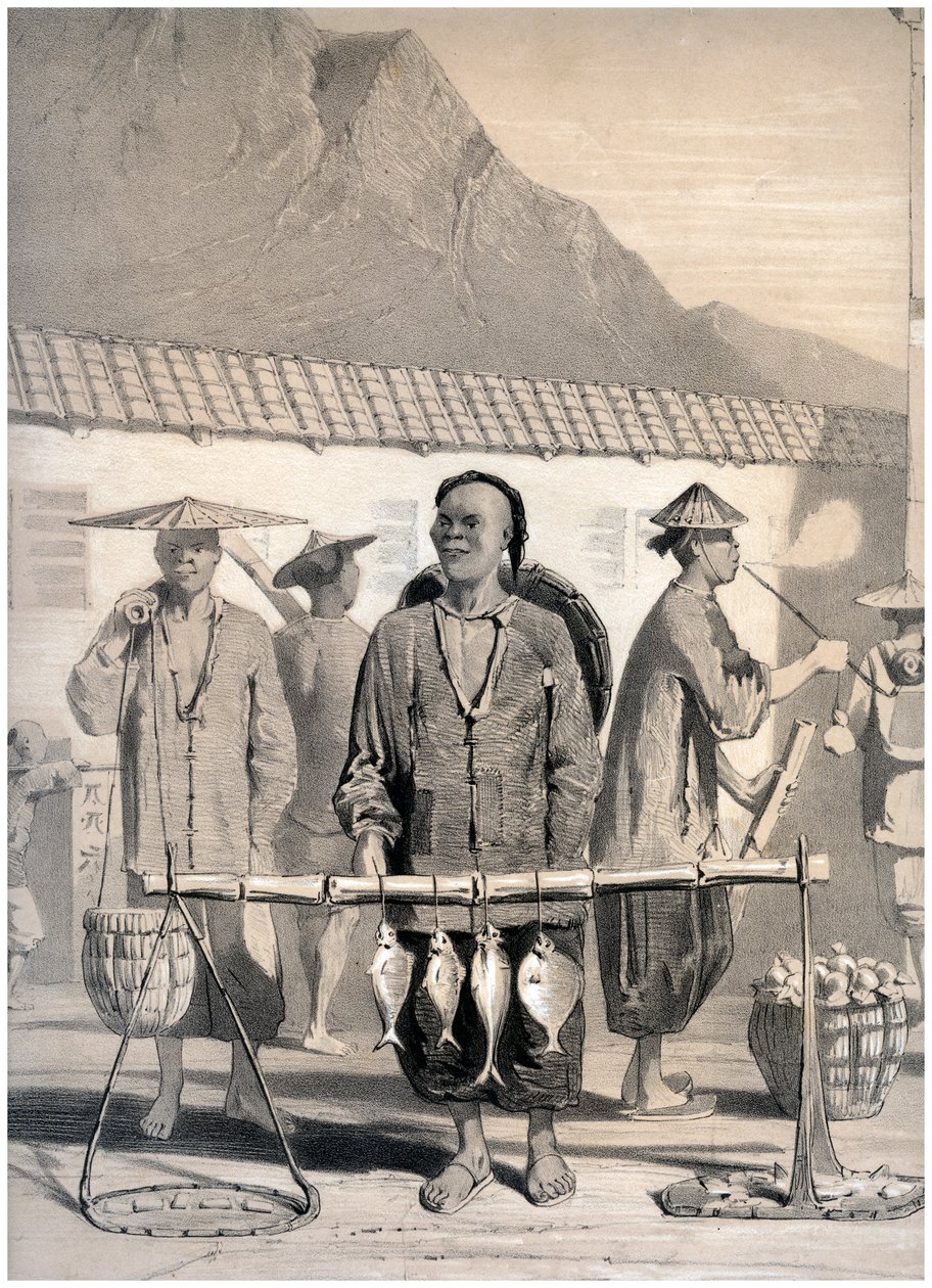 Fiskhandlare, Victoria Street, Hong Kong, Kina, c1860. av M and N Hanhart