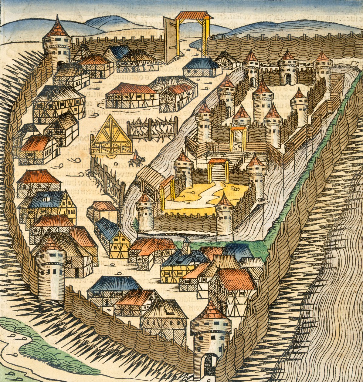 Sabatz, illustration från "Liber Chronicle" (Nürnbergkrönikan) av Hartmann Schedel (1440-1514), utgiven av. Nürnberg, 1493 (handkolorerad gravyr). av M. and Pleydenwurff, W. Wolgemuth