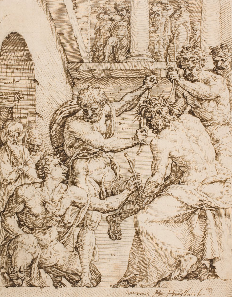 Christ Being Crowning with Thorns av Maarten van Heemskerck