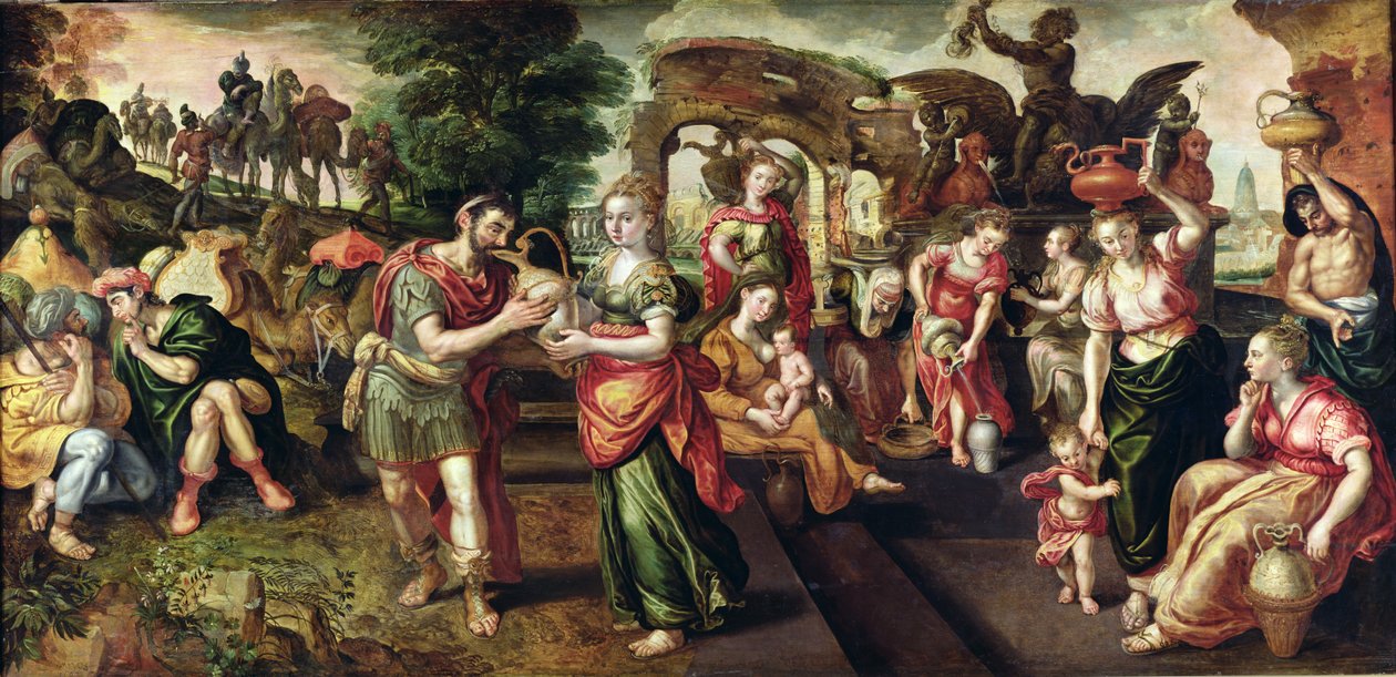 Eliezer och Rebecca vid brunnen, 1562 av Maarten de Vos