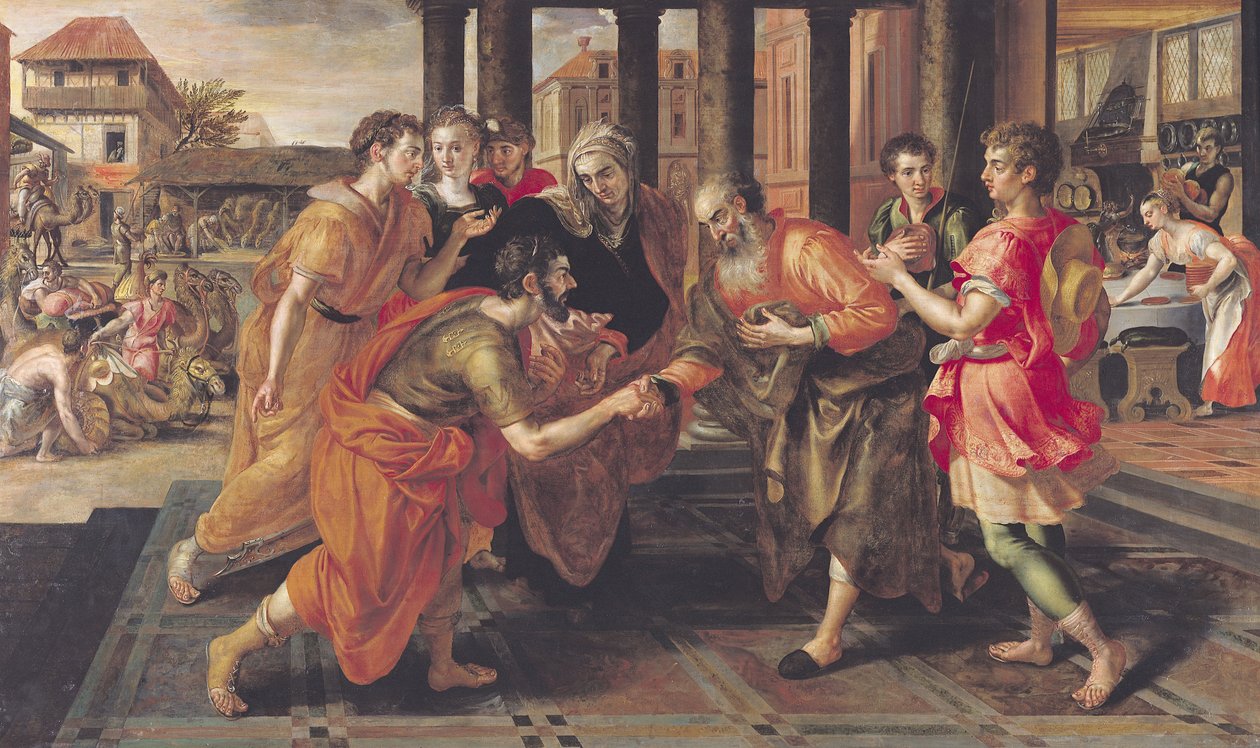 Laban presenterar Eliezer för sin far, 1562 av Maarten de Vos