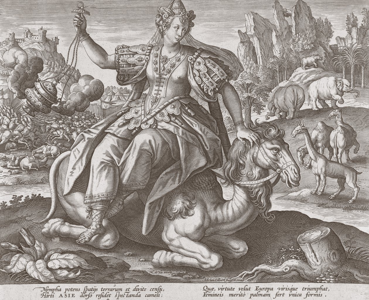 Asia mai The Four Continents, pub. C 1588-89 swed av Maarten de after Vos