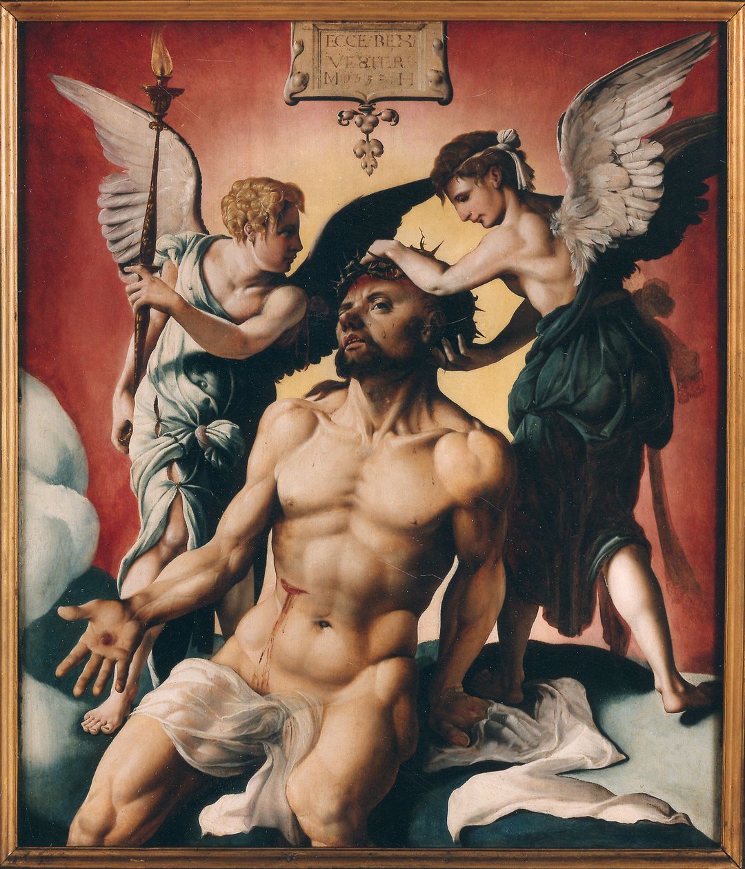 Kristus krönt med törnen mellan två änglar, 1532. av Maarten Jacobsz Heemskerck van