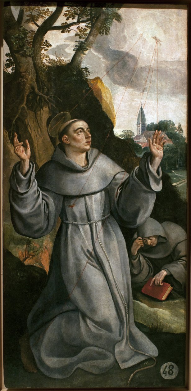 Saint Francois av Assisi (1181-1226). Målning av Martin (Maarten) de Vos (1532-1604), olja på trä av Maarten de Vos