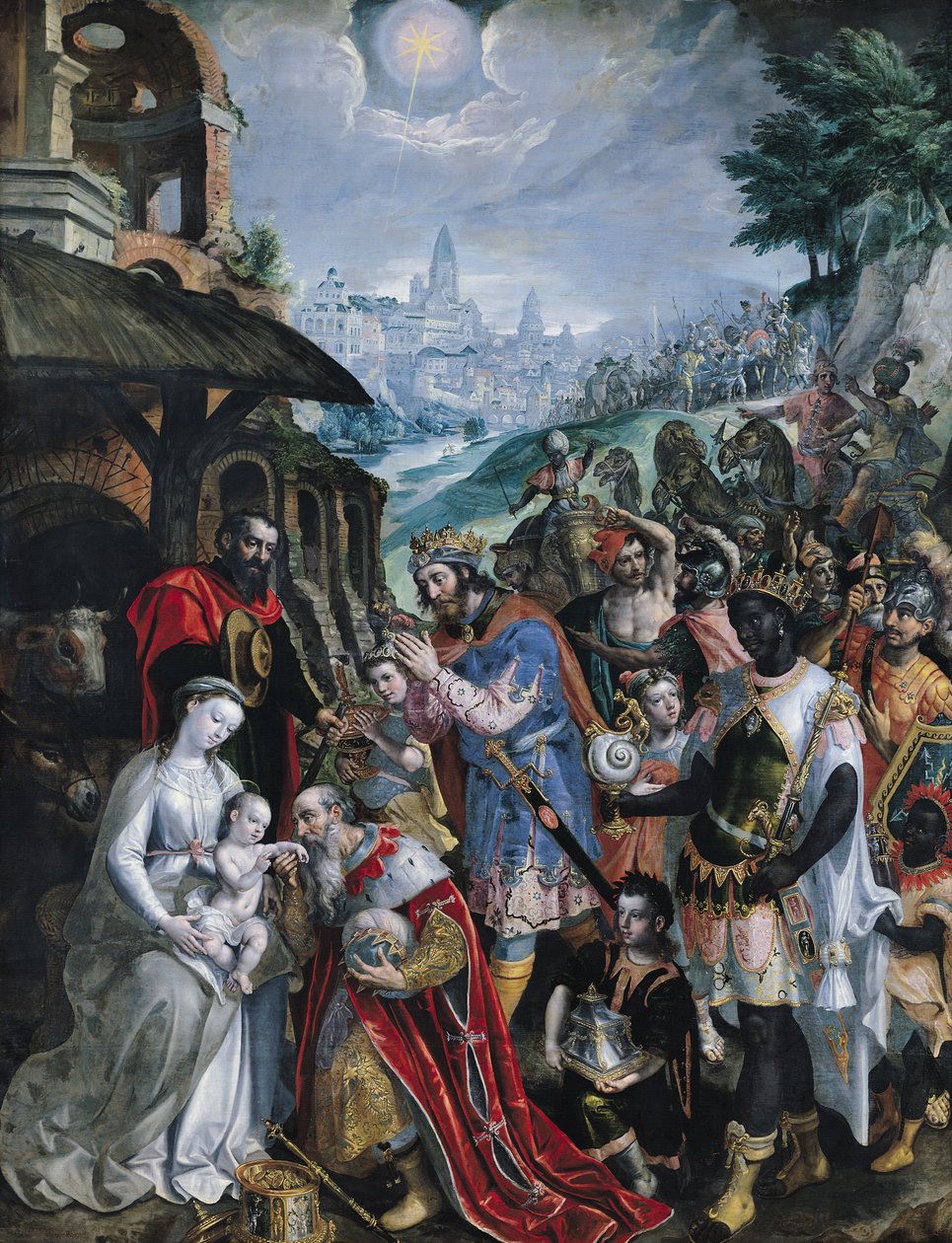 Tillbedjan av Magi av Maarten de Vos