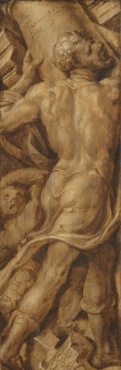 Simson krossar templets pelare av Maarten van Heemskerck (signed by artist)