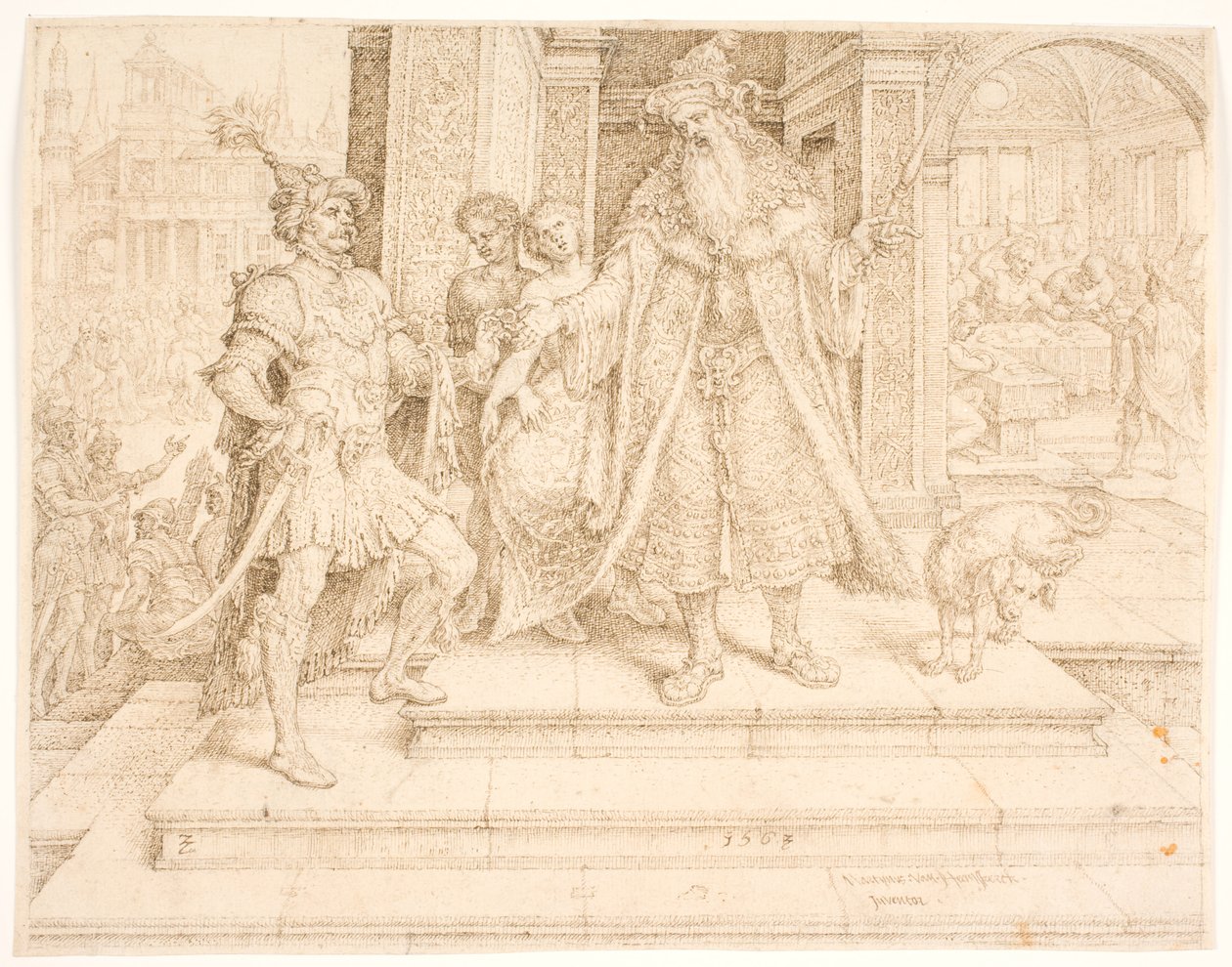Ahasverus ger sigillringen till Haman av Maarten van Heemskerck