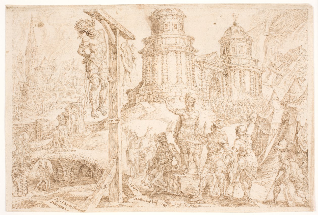 Förstörelsen av Aj och hängningen av kungen av Maarten van Heemskerck