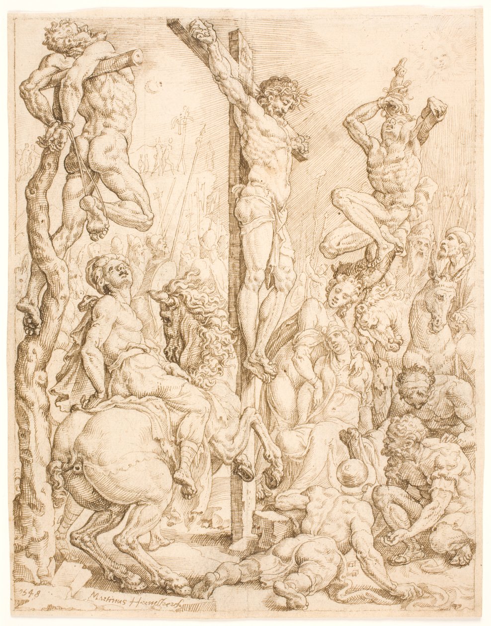 Kristus på korset, mellan tjuvarna av Maarten van Heemskerck