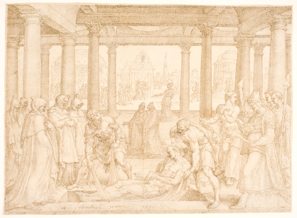 Sankt Stefan är begravd av Maarten van Heemskerck