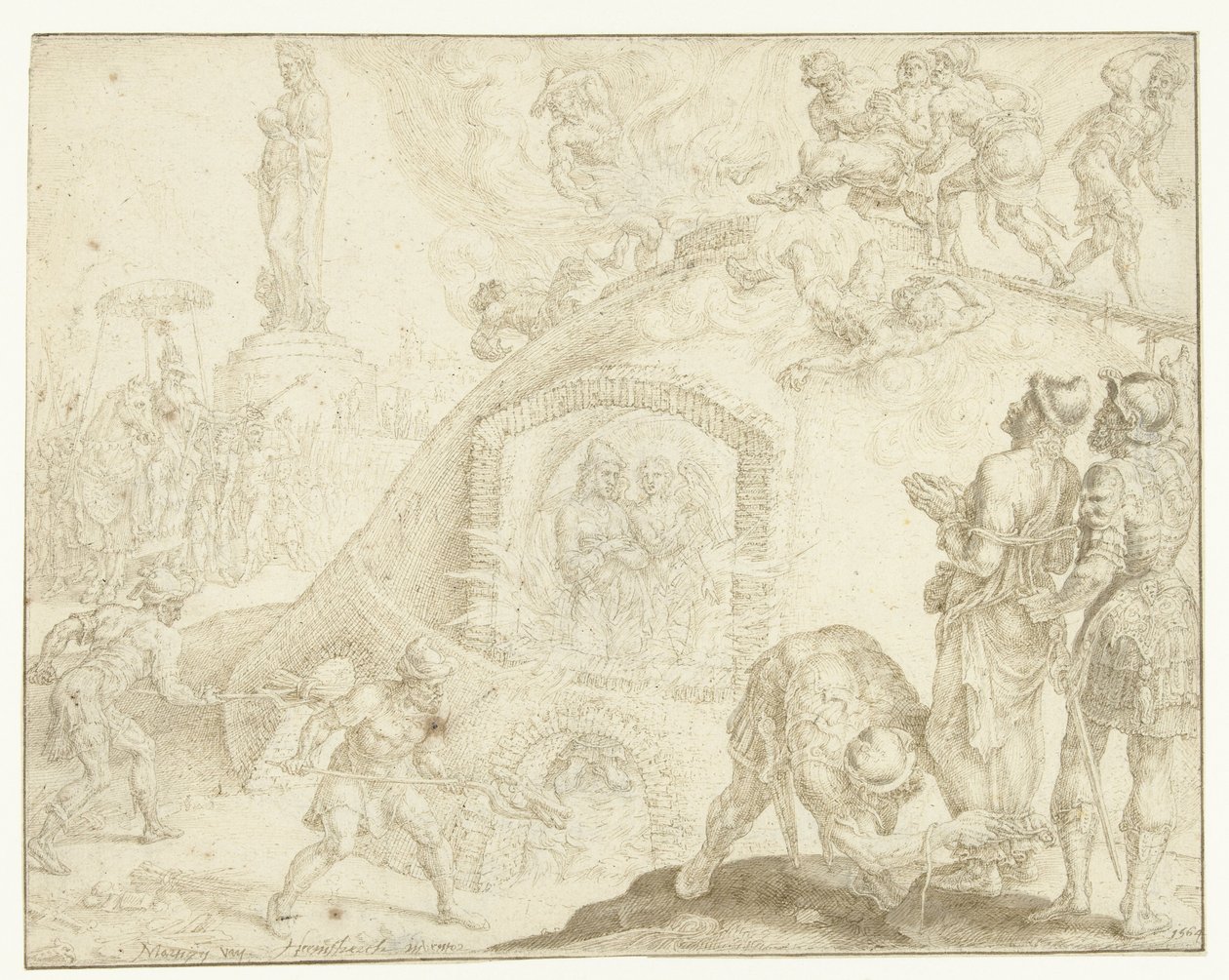 Tre ungdomar kastas in i en brinnande ugn History of the Three Young Men (serietitel) av Maarten van Heemskerck