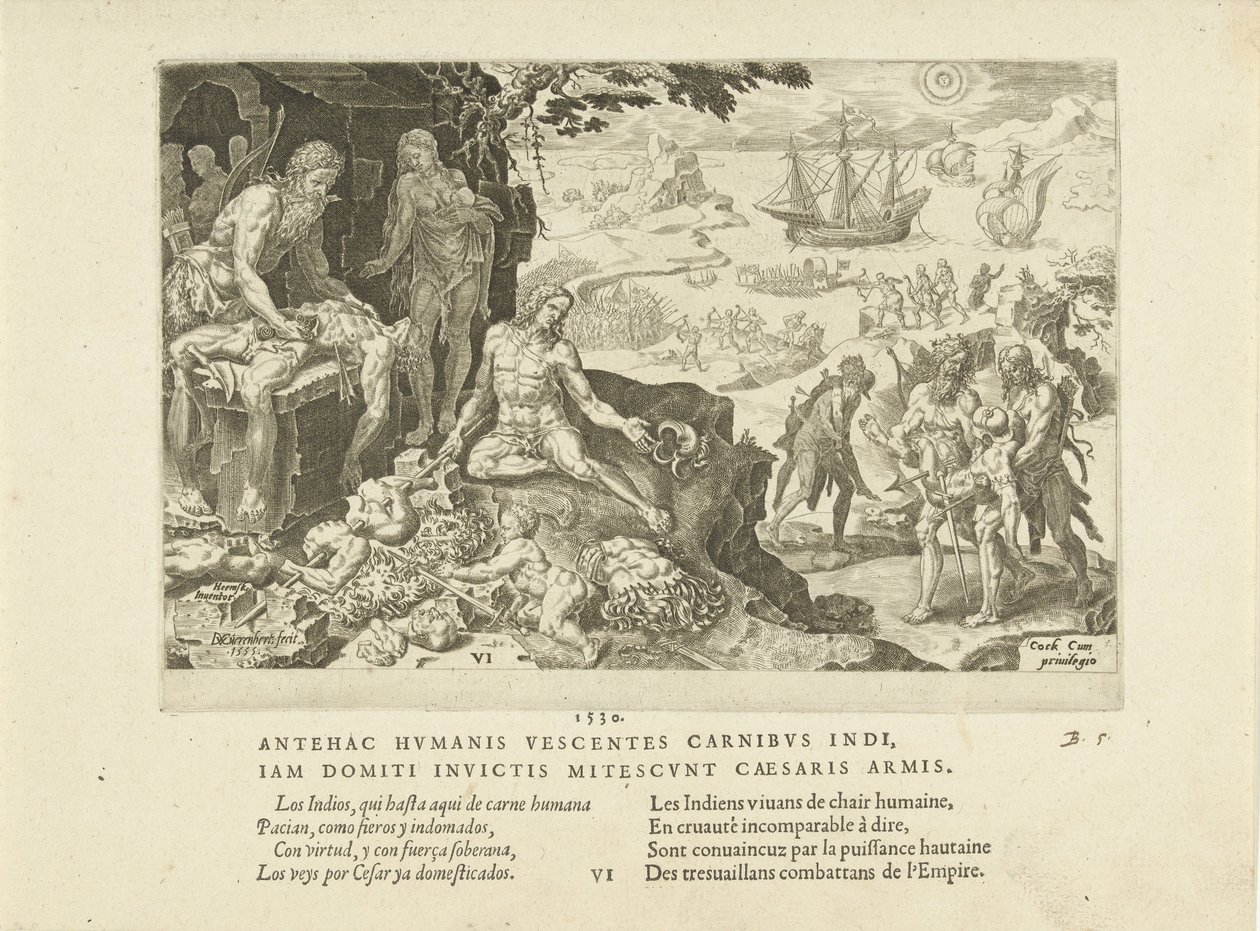 Imperialistiska trupper bringar civilisationen till indianerna, 1555. av Maarten van Heemskerck