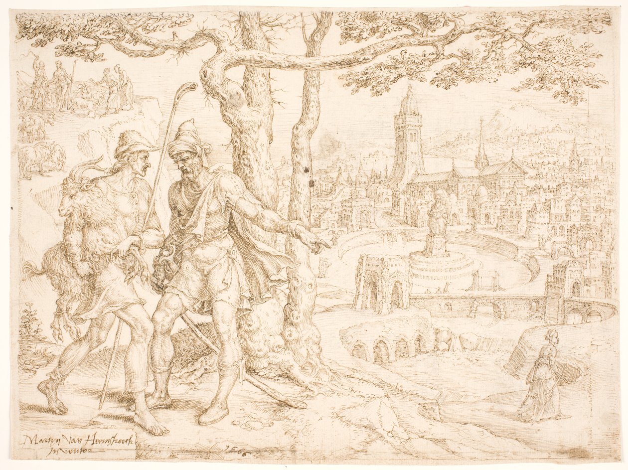 Juda skickar ungen Tamar av Adullamiten Hira av Maarten van Heemskerck