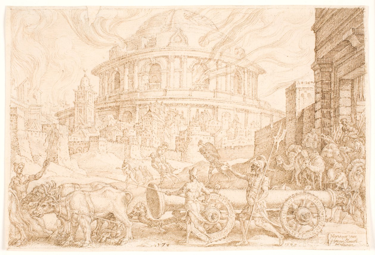 Nebukadnessar och kaldéerna plundrar templet i Jerusalem av Maarten van Heemskerck