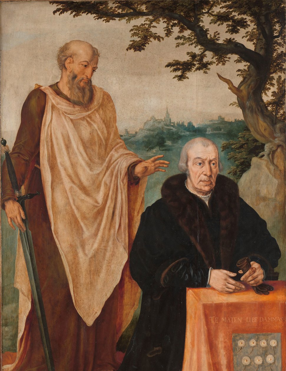 Sibylla Erythrea Vänster vinge på en triptyk: donatorn Matelief Dammasz. och St Paul (fram) och Erythraean Sibyll (baksida) av Maarten van Heemskerck