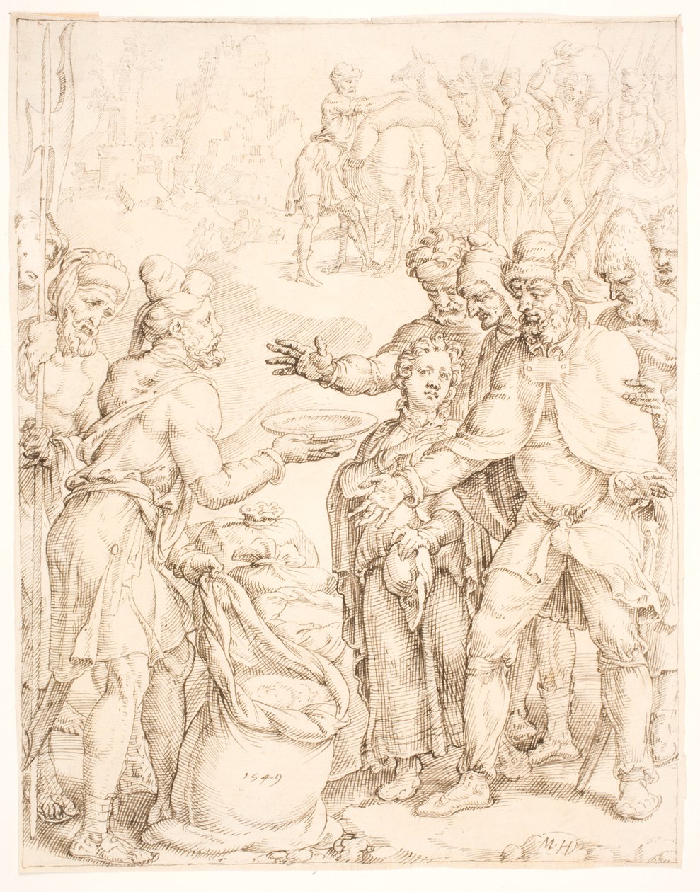 Fyndet av faraos bägare i Benjamins säck av Maarten van Heemskerck