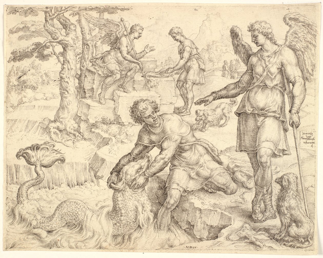 Tobias fångar fisken i floden Tigris av Maarten van Heemskerck