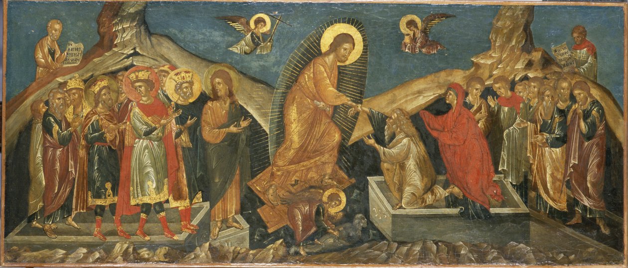 The Descent of Christ into Hell, c.1600-15 (glansfärg på duk) av Macedonian School