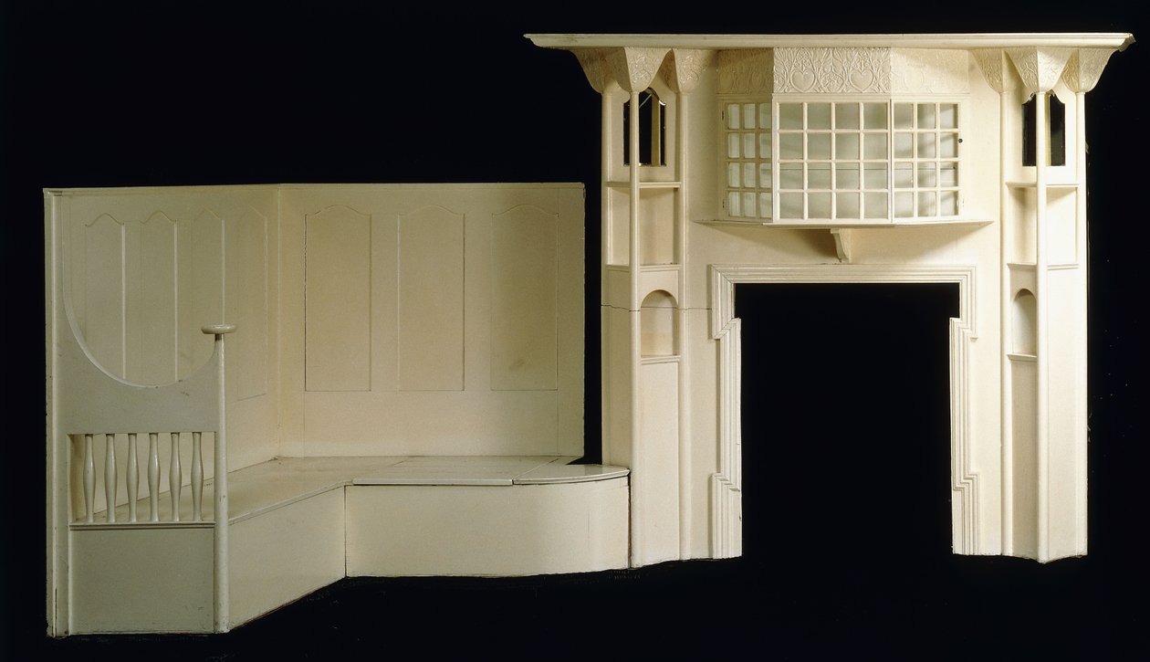 En målad vedeldsram och inglenook designad för Glencrutchery House, Douglas, cirka 1897, c.1897 (målat trä) av Mackay Hugh Baillie Scott