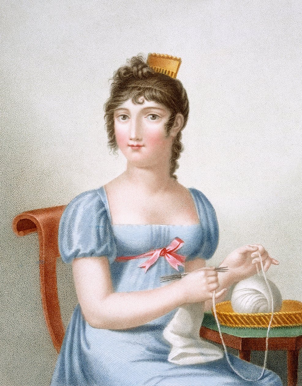 The Knitter, graverad av Duthe, c.1816 av Madame G. Busset Dubruste