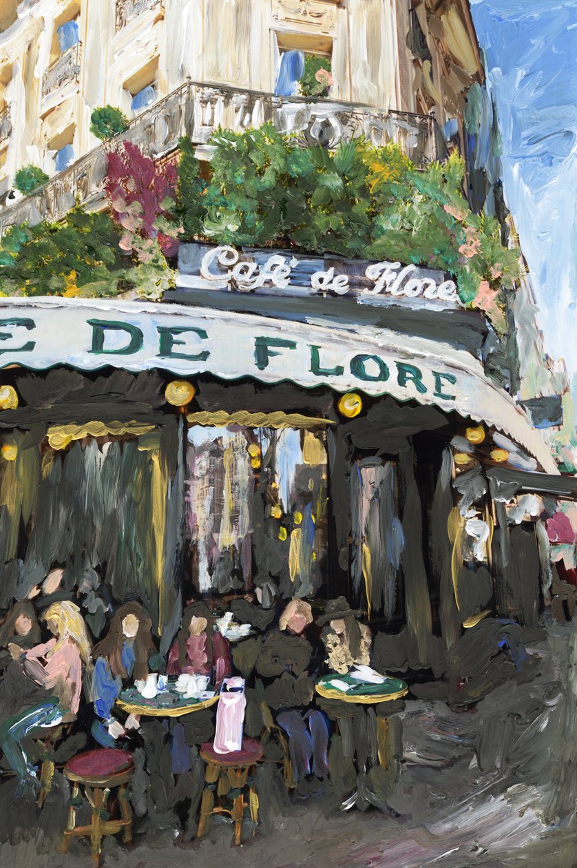 Café De Flore, 2019 (akrylfärg på arkivbeständigt pigmenttryck) av Madeleine Gross