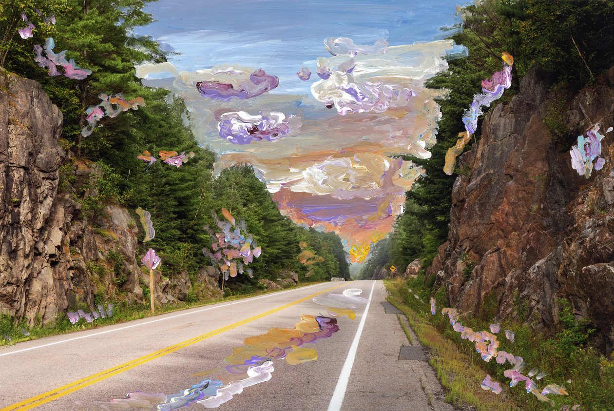 Country Road, 2020 (akrylfärg på arkivbeständigt pigmenttryck) av Madeleine Gross