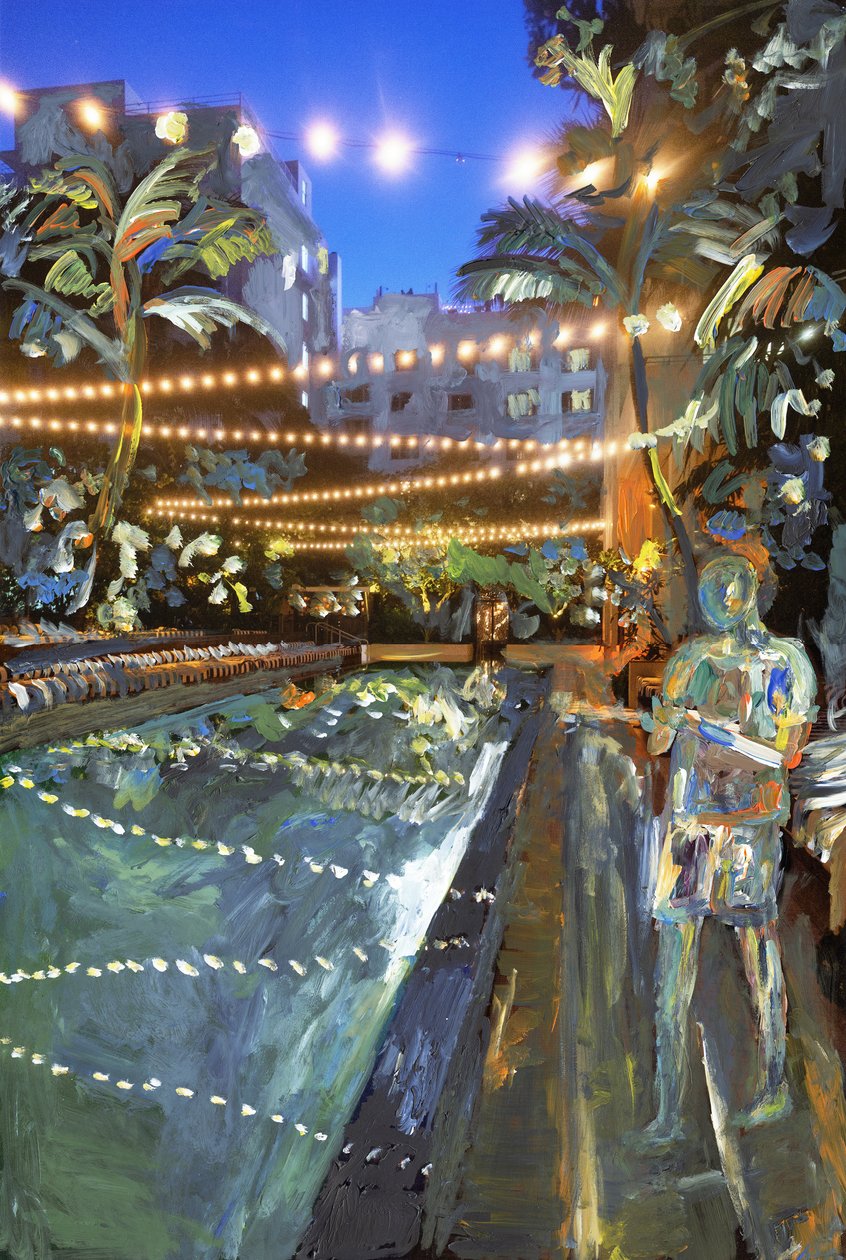 Night Swim, 2021 (akrylfärg på arkivbeständigt pigmenttryck) av Madeleine Gross