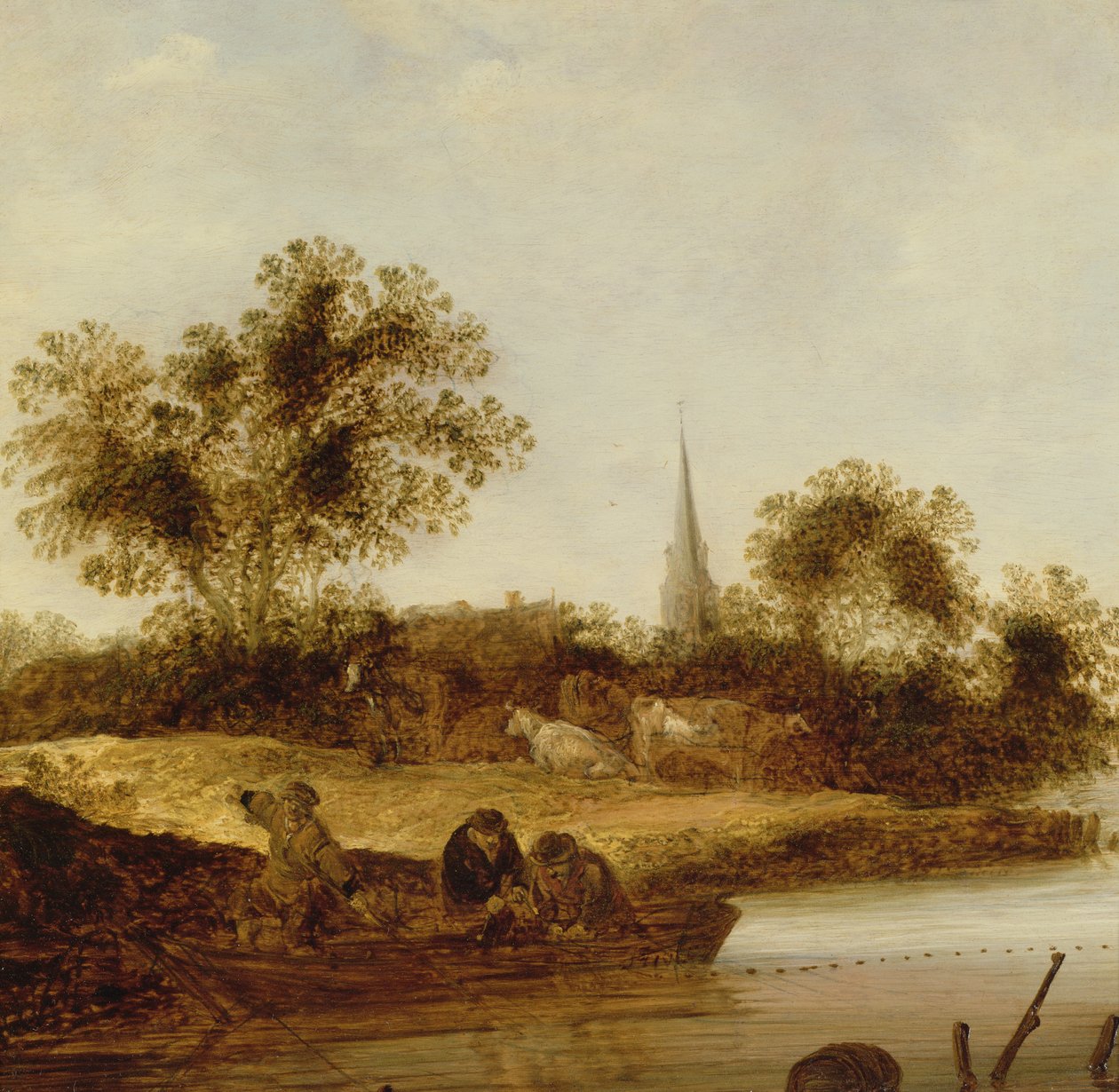 Ett skogsbevuxet flodlandskap av Maerten Fransz van der Hulst