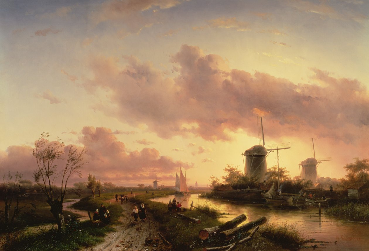 En flodmynning med figurer som reparerar en båt, 1600-tal av Maerten Fransz van der Hulst