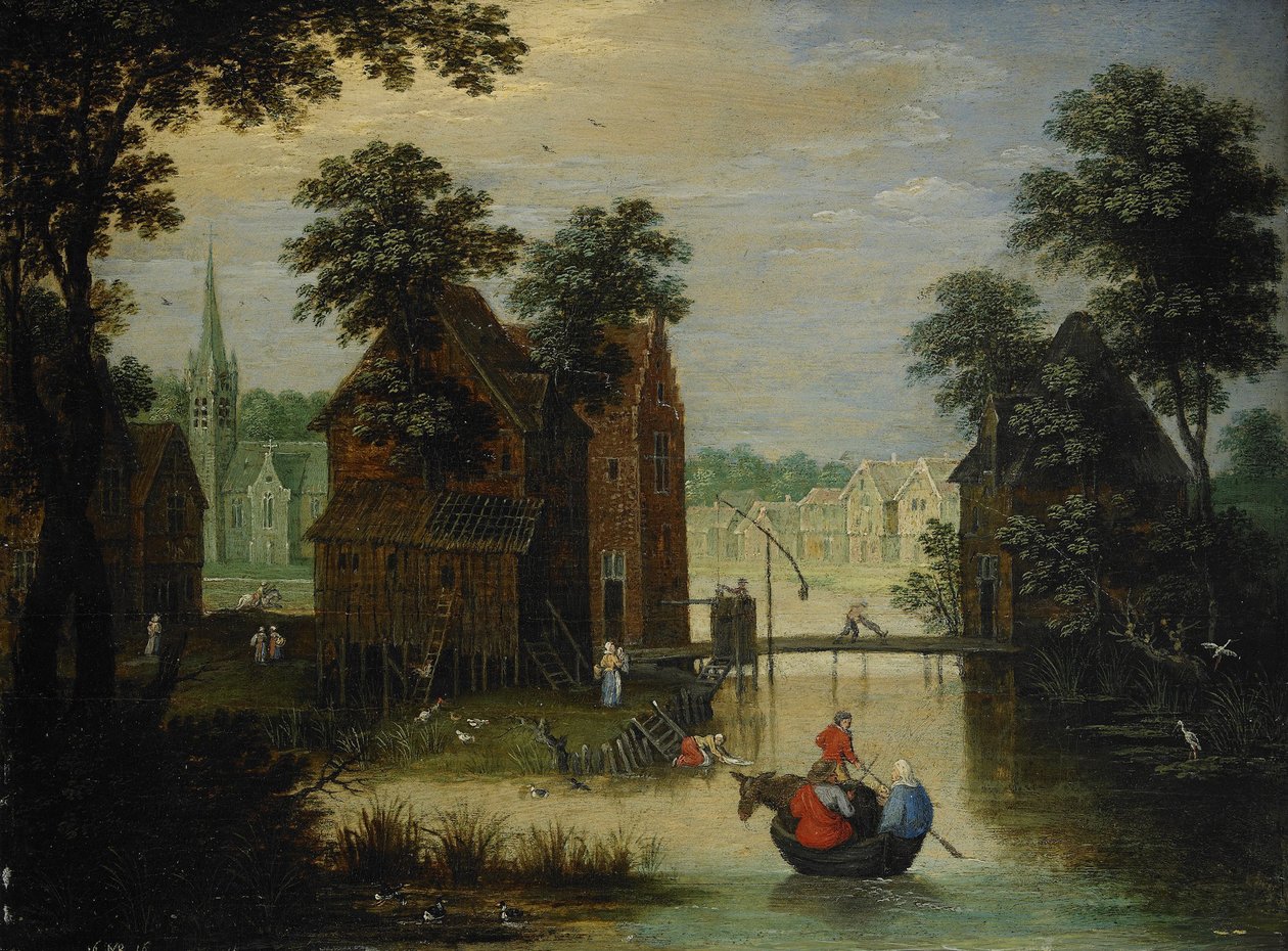 Flodlandskap med flykten till Egypten, 1616 av Maerten Ryckaert