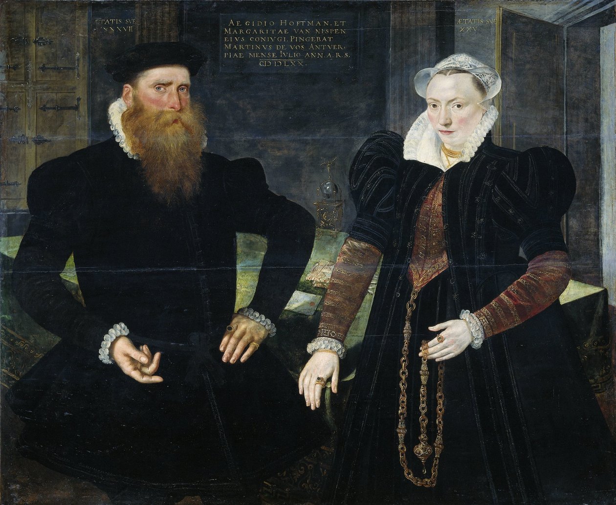 Porträtt av Gillis Hooftman, skeppsredare, och hans hustru Margaretha van Nispen (Gilles van Eichelenberg, kallad Hoffman) av Maerten de Vos