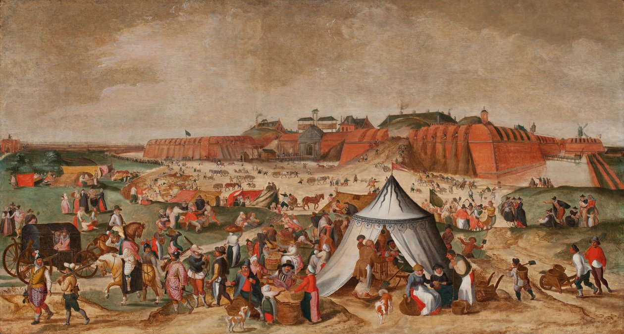 Rivning av citadellet i Antwerpen, sent 1500-tal (olja på panel) av Maerten van Cleve