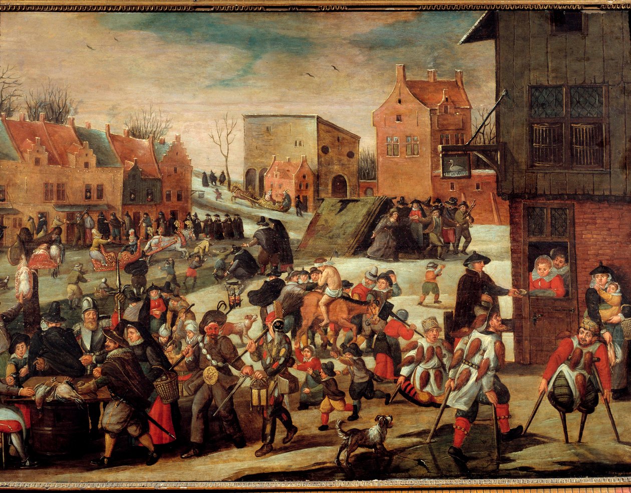De krymplingar En skara fattiga och sjuka i en stad (i Flandern?) (mirakeldomstolen). Målning av Martin van Cleve (1527-1581) Troyes från 1500-talet, Musee des Beaux Arts av Maerten van Cleve
