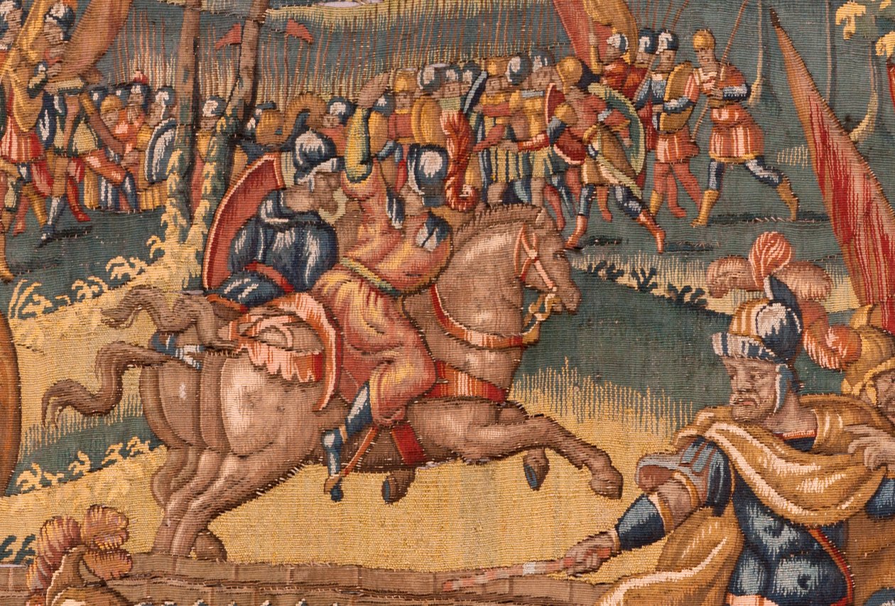 Stiftsmuseet. flamländsk gobeläng. Bryssel. Atelier Francois Geubels. Serien Story of Gideon. Krigarna är utvalda. Siden och ull. Förlåtelse av biskop Vicente Roca de la Serna. Barock. 1534-1571, i c av Maerten van Heemskerck