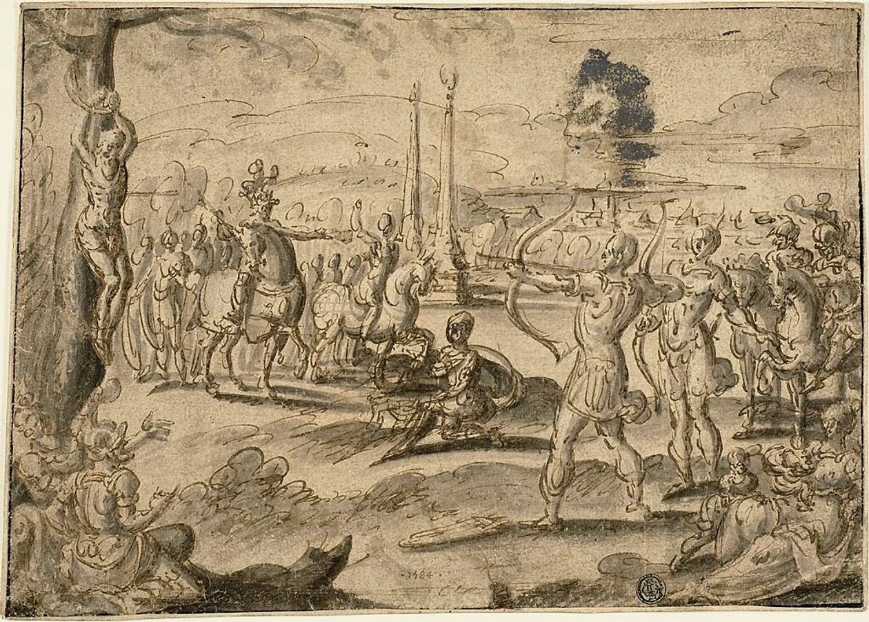 Skottlossning mot faderns lik av Maerten van Heemskerck
