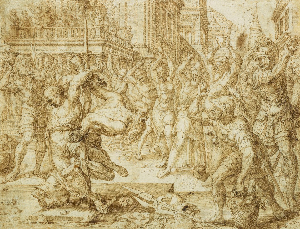 The Stonening of the Elders, från berättelsen om Susanna, 1562 av Maerten van Heemskerck