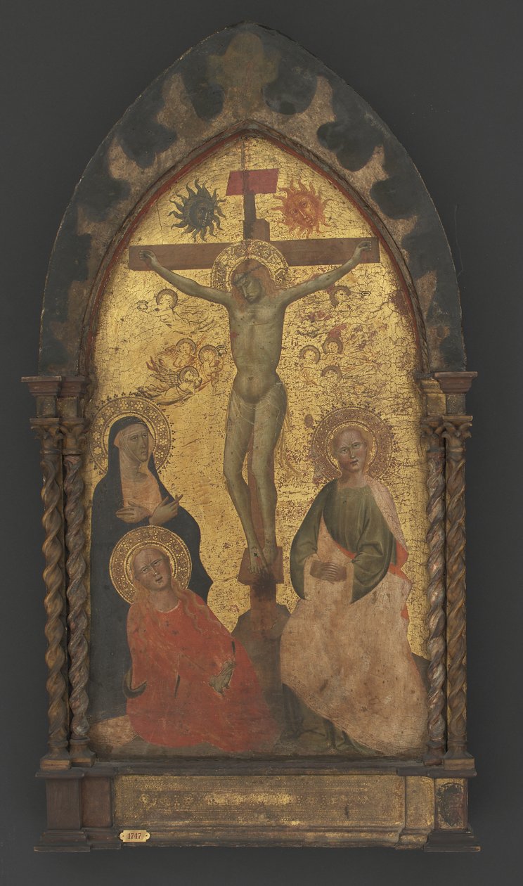 Kristus på korset sörjdes av Jungfru Maria och de heliga Maria Magdalena och Johannes av Maestro Francesco