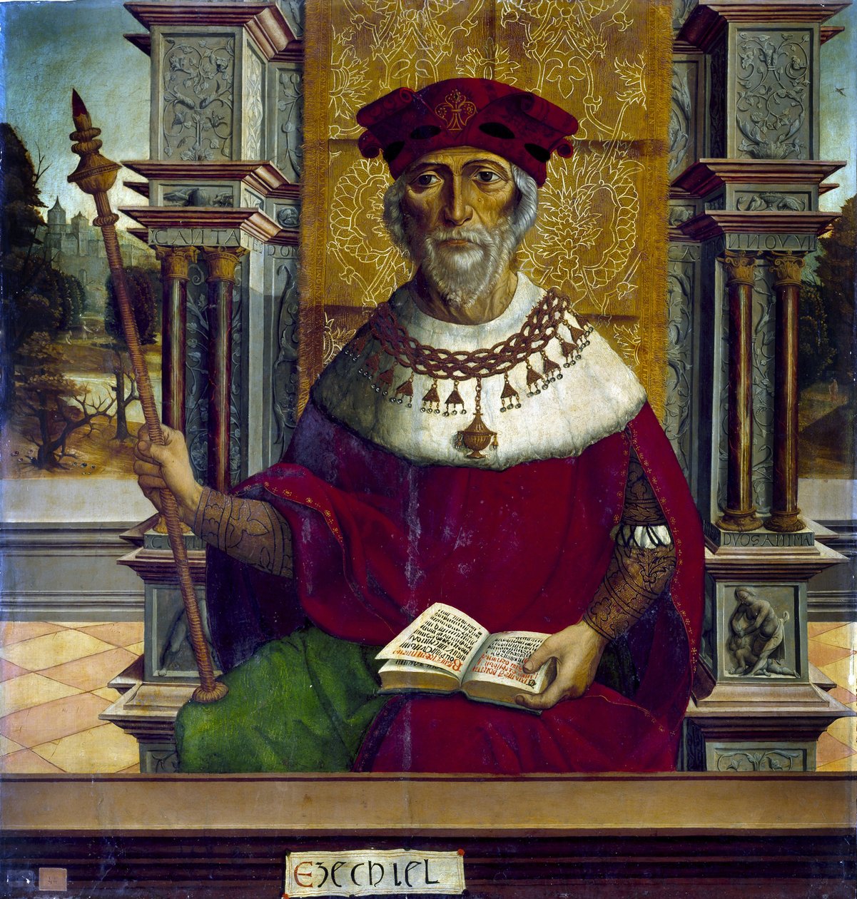 Le prophete Ezechiel - Profeten Ezekiel - Peinture av Mästaren av Becerril (aktiv tidigt 1500-tal) - ca. 1525 - Olja på trä - 90,8x87,7 cm - Pradomuseet, Madrid av Maestro de Becerril