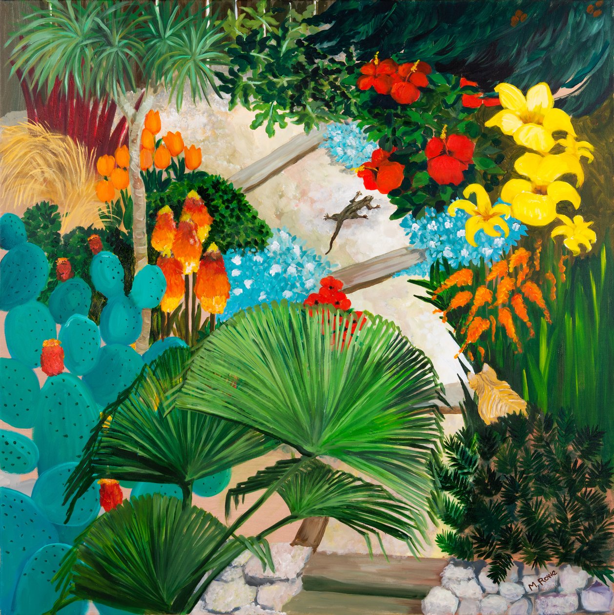 Exotic Gardens, 2013 (akryl på duk) av Maggie Rowe